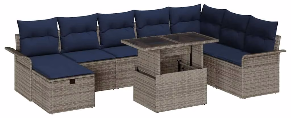 Set Divano da Giardino con cuscino 9 pcs Grigio Poly Rattan