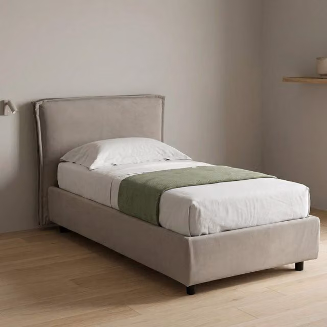 Bruino, Letto Singolo Sfoderabile Made in Italy, Grigio Tortora