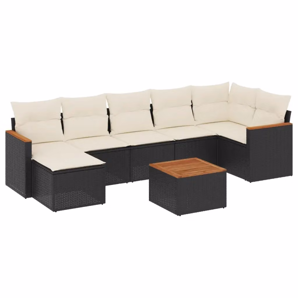 Set Divani da Giardino vidaXL a Forma a L con Cuscini e Tavolino, 8 Pezzi, Nero e Bianco in Polyrattan con Struttura in Acciaio Verniciato a Polvere – 2