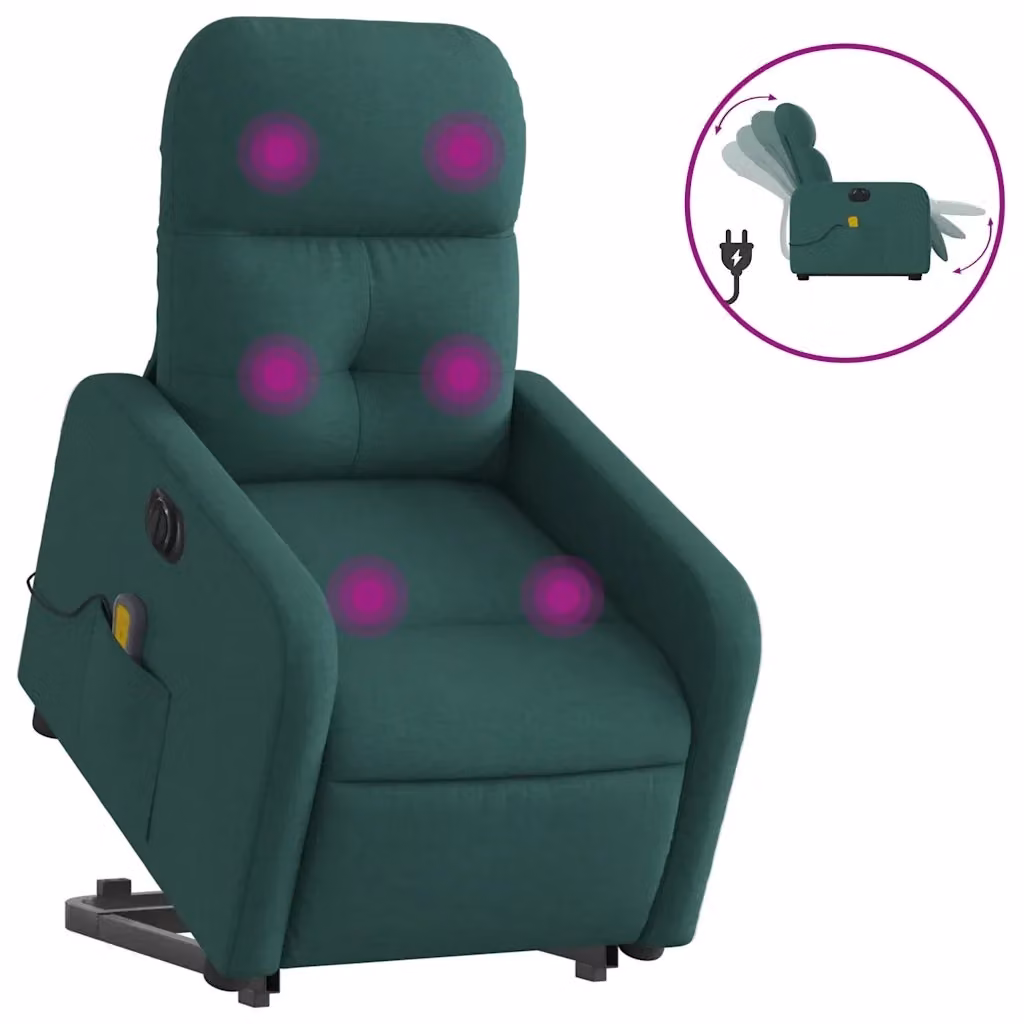 Poltrona Alzapersona Massaggiante Elettrica vidaXL Verde con Braccioli e Rivestimento in Tessuto – 2