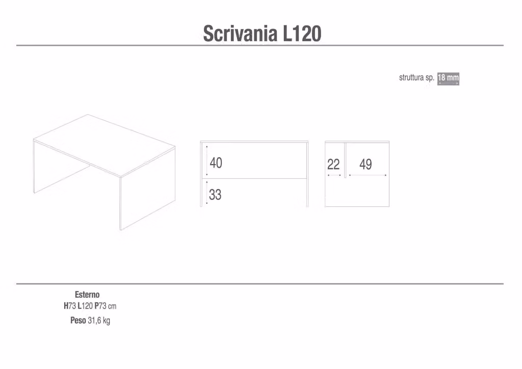 Scrivania minimalista GIORDANOSHOP in legno beige L 120 x P 73 x H 73 cm – 2