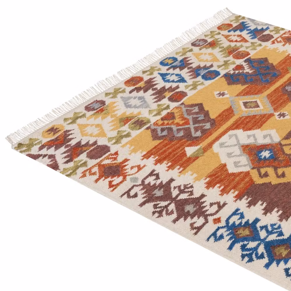 Tappeto Kilim Beliani multicolore in lana e cotone con motivo patchwork boho e frange L: 230 cm, P: 160 cm – 2