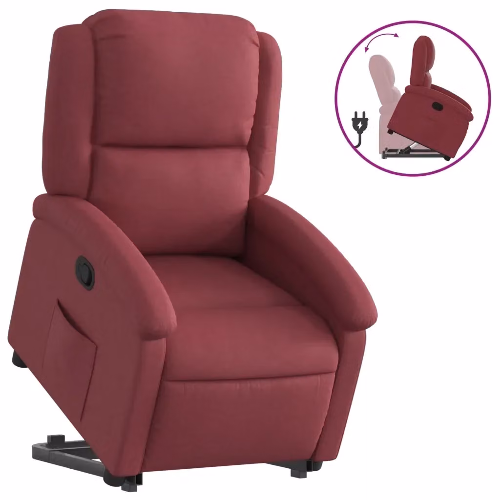 Poltrona Alzapersona Reclinabile vidaXL con Assistenza Elettrica in Tessuto Rosso per Senior – 2