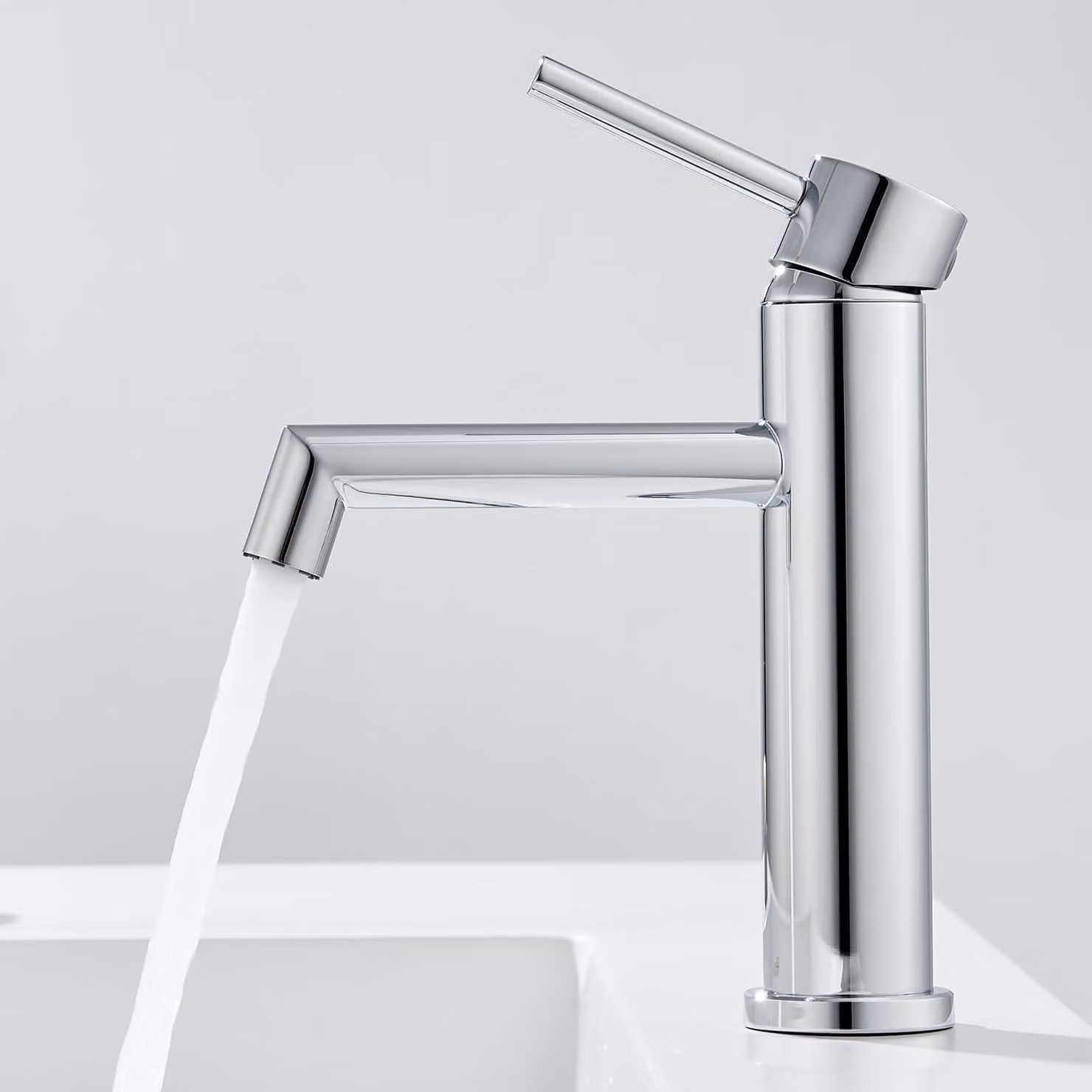 Miscelatore monocomando per lavabo, 111 mm, cromato, in acciaio inossidabile, per bagno degli ospiti