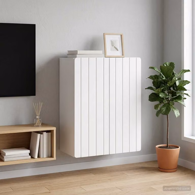 Mobiletto a muro vidaXL Bianco in MDF con ante a battente e ripiani interni L: 59 cm, P: 31 cm, H: 64 cm