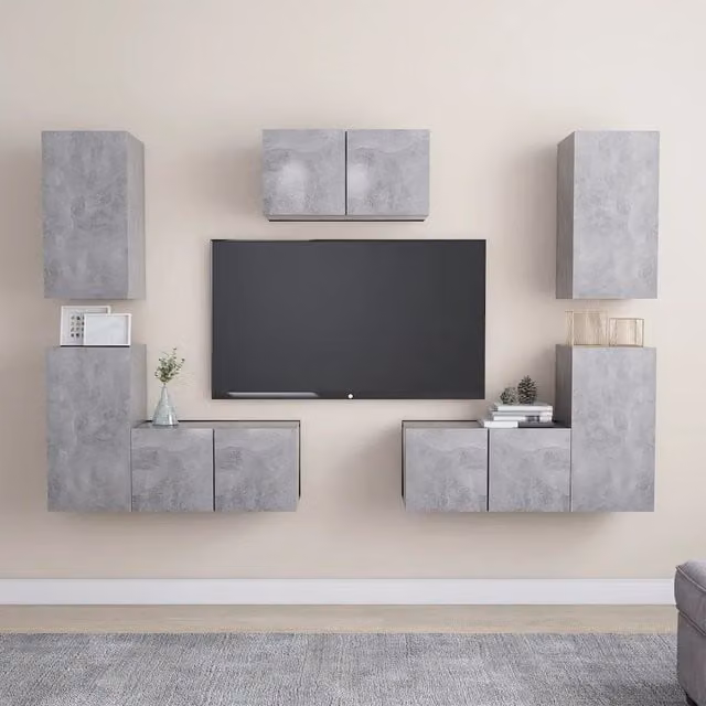 Set di Mobili Porta TV 7 pz-Set di 7 Credenza per TV Grigio Cemento in Legno Multistrato 781910