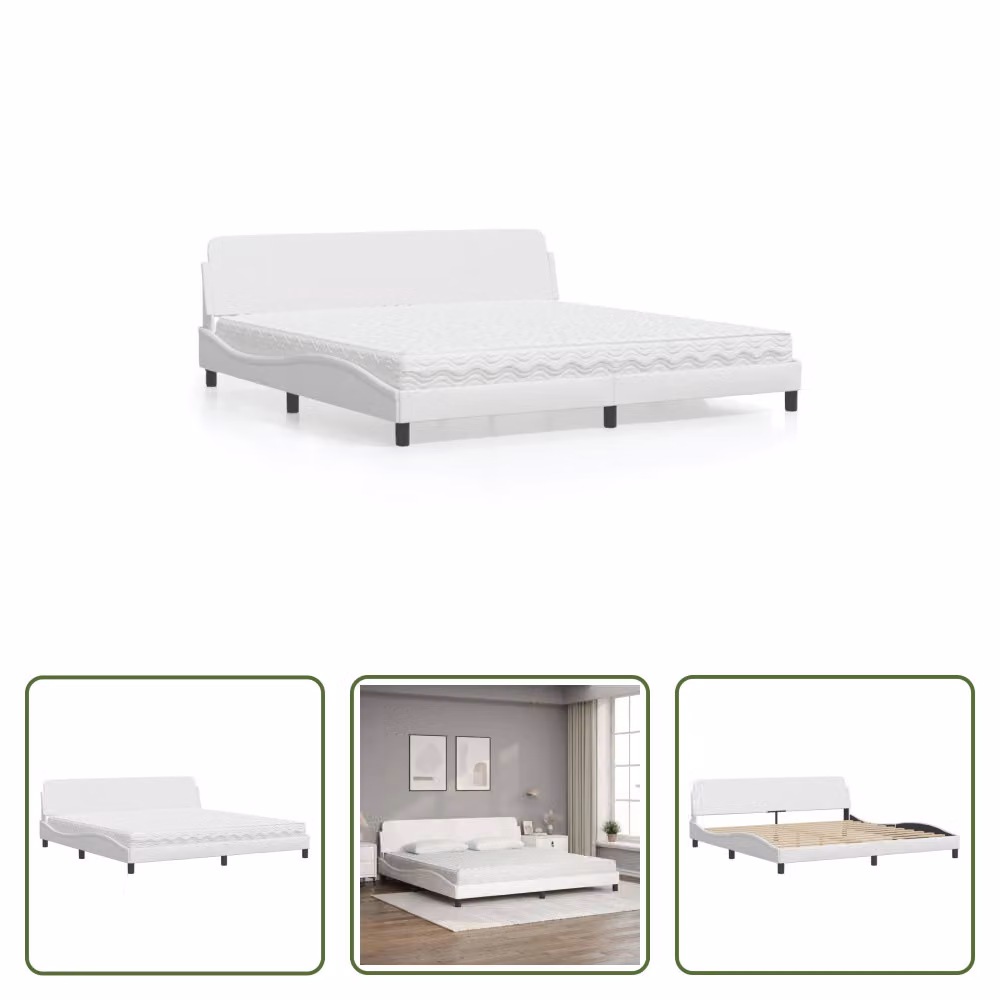 The Living Store Letto con materasso bianco 200x200 cm in ecopelle