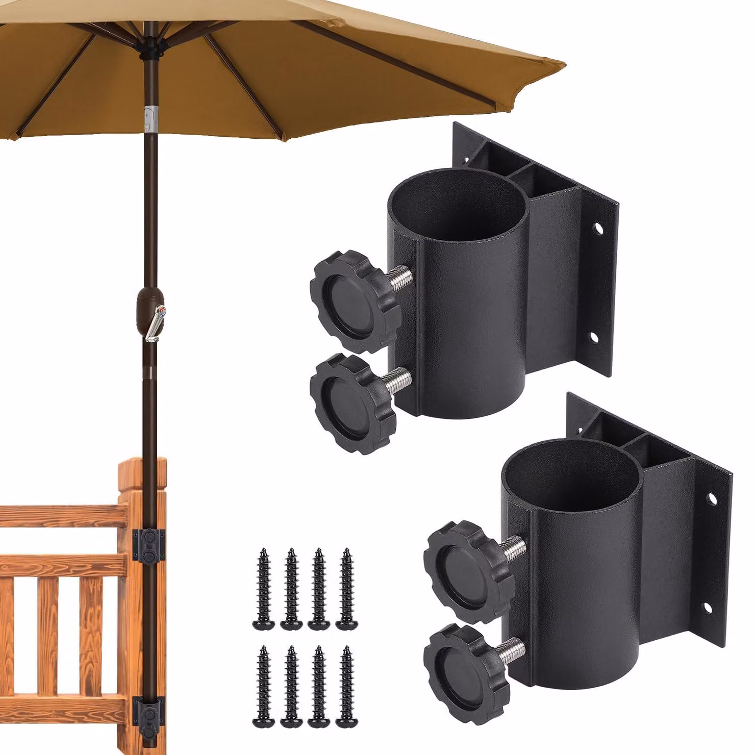 Supporto per ombrelloni da balcone - Adatto per pali di ombrelloni da 33-50 mm - Include 8 viti - Resistente - Facile da installare - Ideale per terrazzi e giardini - Base per ombrelloni