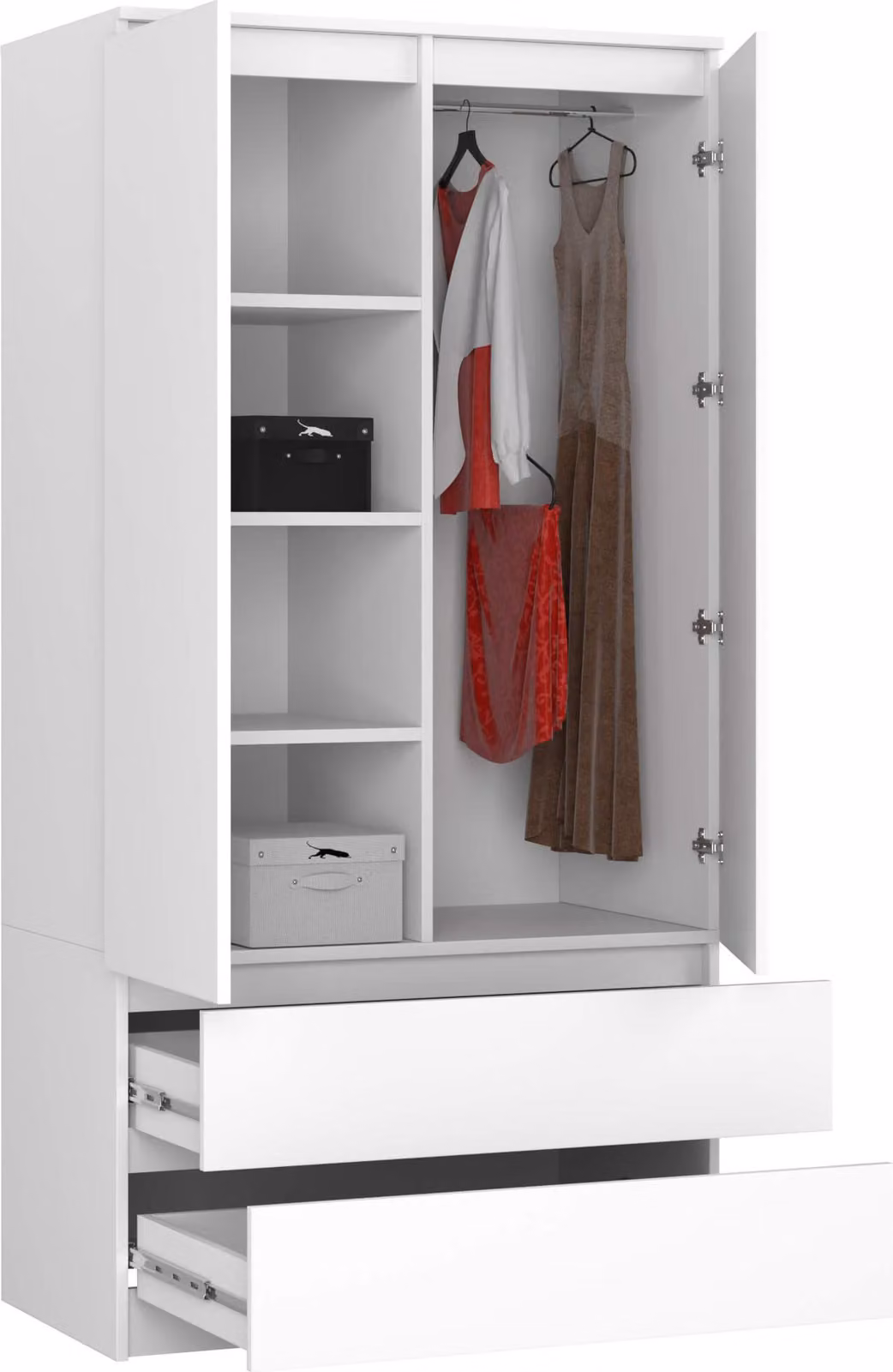 Armadio S90 da 90 cm, guardaroba a 2 ante e 2 cassetti, altezza 180 cm, CLP