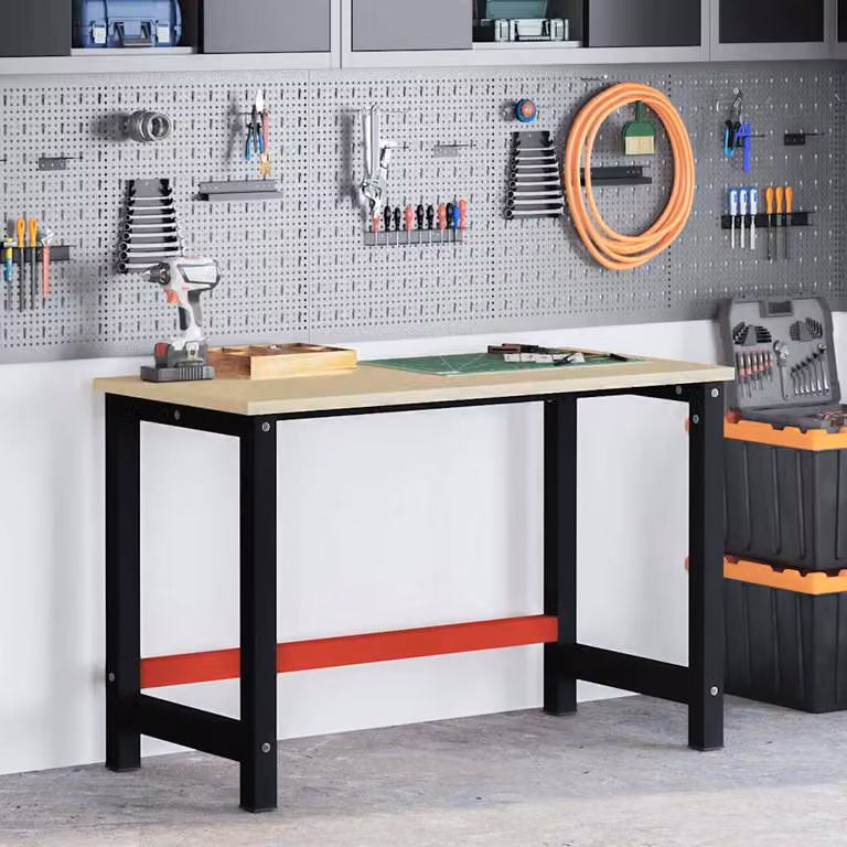 vidaXL Telaio per Banco da Lavoro in Metallo Nero e Rosso L/P/H: 120 x 57 x 79 cm