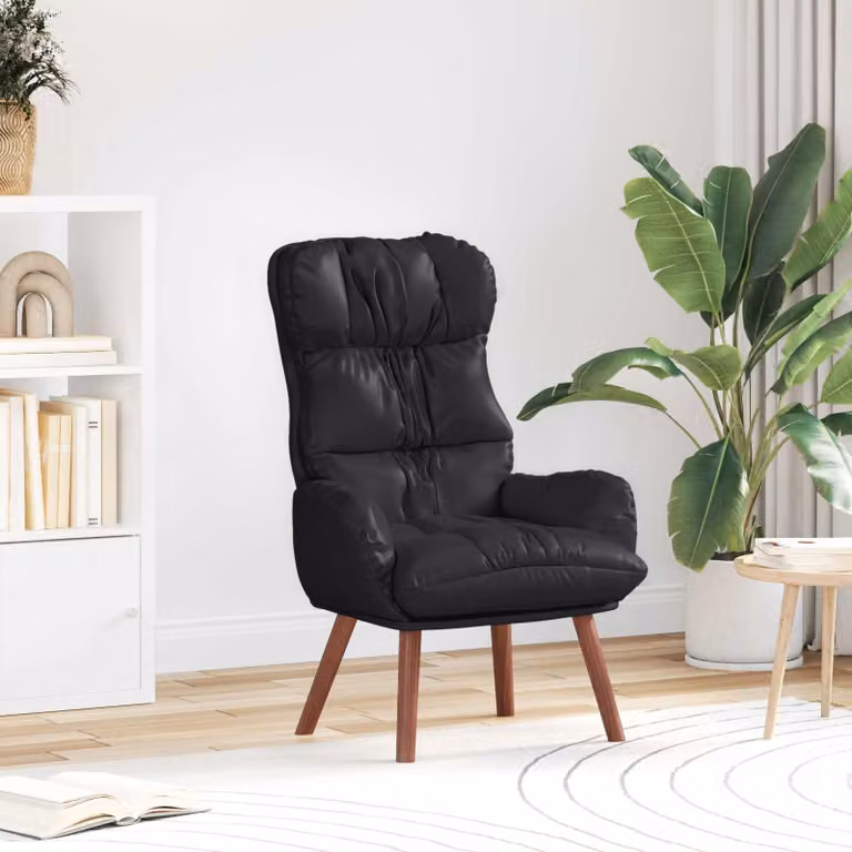 Poltrona relax moderna vidaXL in pelle artificiale nera con braccioli, L: 69 cm, P: 74 cm, H: 93 cm