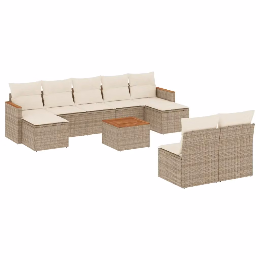 vidaXL Set Divano da Giardino 10 pz a forma di U con Cuscini Beige e Struttura in Metallo e Polyrattan – 2