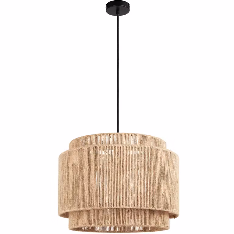 Lampada a sospensione Tectake in stile boho in juta e rattan, colore beige, con attacco E27