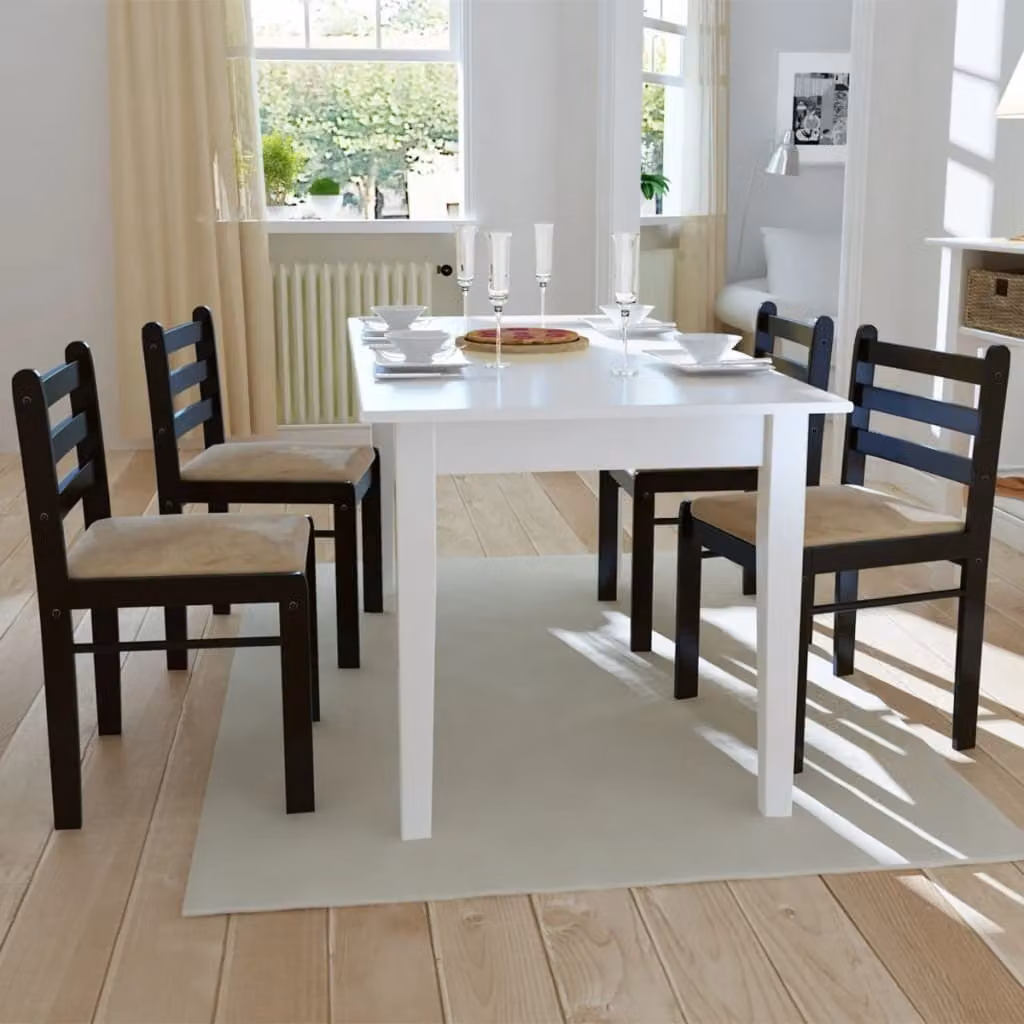 The Living Store Sedie da pranzo 4 pz. Legno massiccio di gomma e velluto marrone
