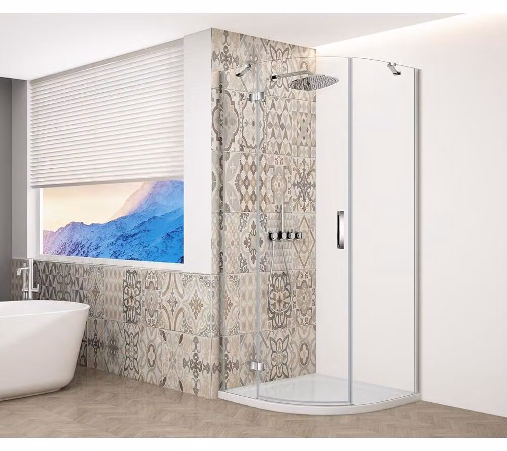 TRINITY CHROME Pannello doccia a quarto di cerchio 900x900 mm, vetro trasparente, sinistra