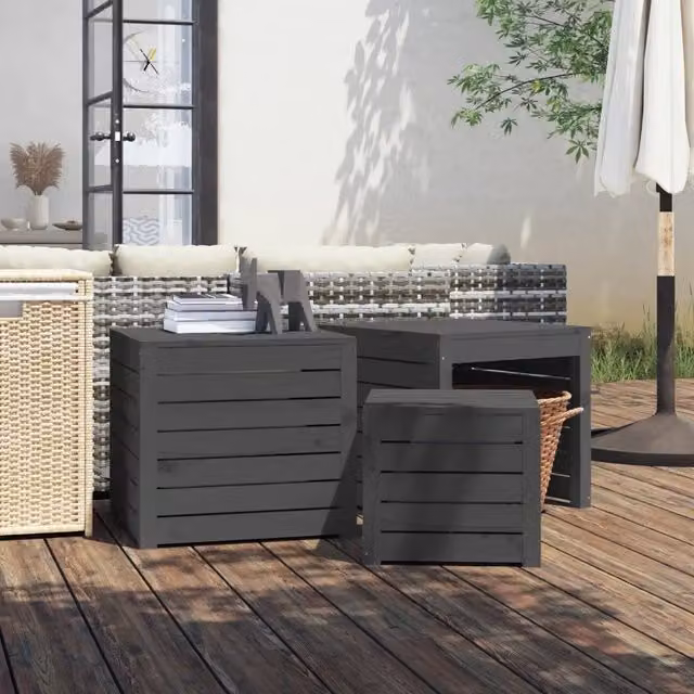 Set di 3 cassette da giardino vidaXL in legno massello di pino grigio stile rustico – 1