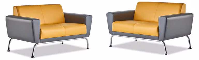 Ledersofas Sofa-Set 2-Sitzer Gelb Grau Edelstahl Modern Couch Komplett