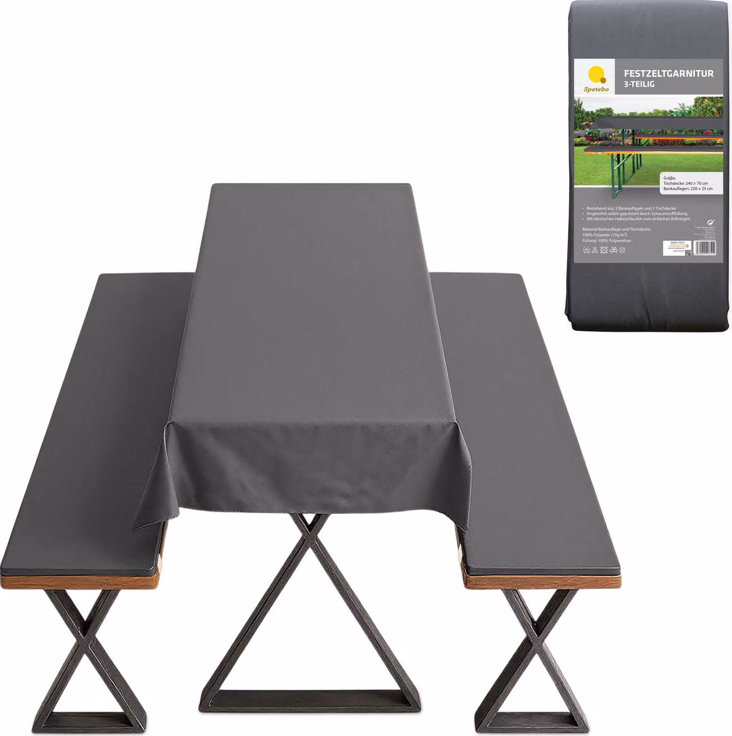 Set tenda 3 pezzi imbottito in antracite - ca. 240 x 70 / 220 x 25 cm - Set tenda birra imbottito copricuscino