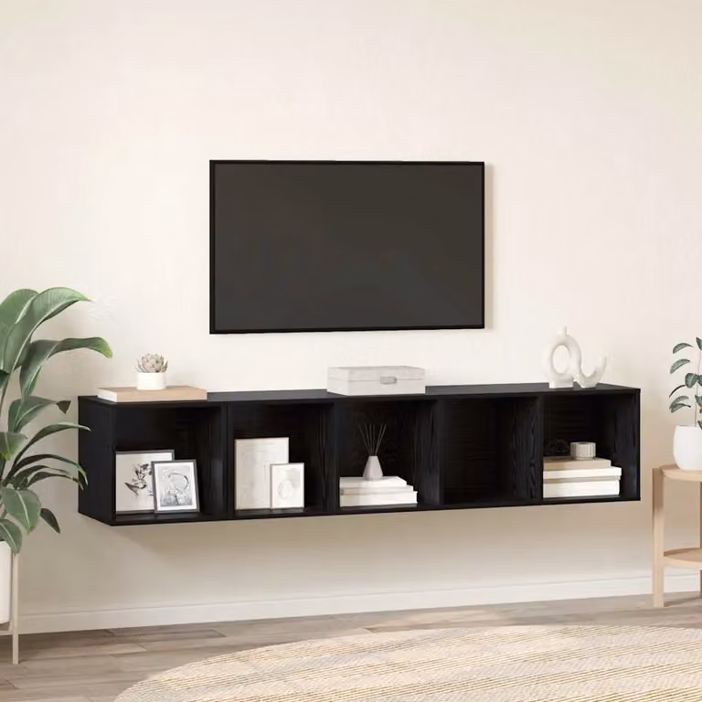 Set di mobili TV da parete vidaXL 2 pezzi in MDF color nero e marrone rovere per soggiorno o ufficio