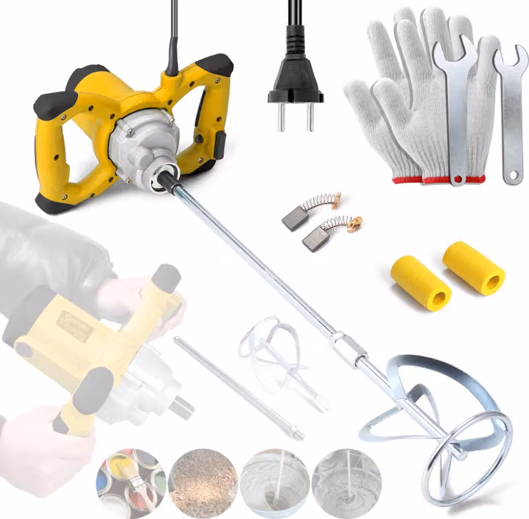 Miscelatore per cemento e calcestruzzo - Miscelatore manuale - 2600 W - 6 velocità - Alimentazione CA - Portatile - Per malta e stucco - Giallo