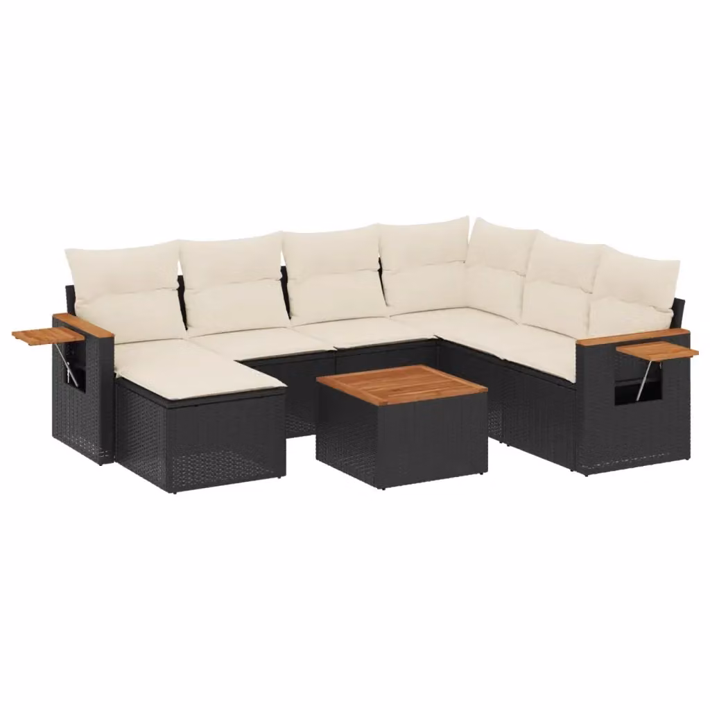 Set di divani da giardino vidaXL a forma di L in polyrattan nero con 8 pezzi, inclusi cuscini e tavolino da esterno – 2