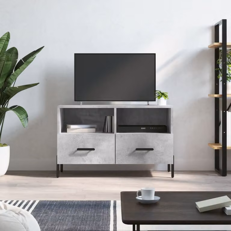 Mobile per TV moderno vidaXL in legno e metallo, Grigio Cemento, L 80 cm x P 36 cm x H 50 cm