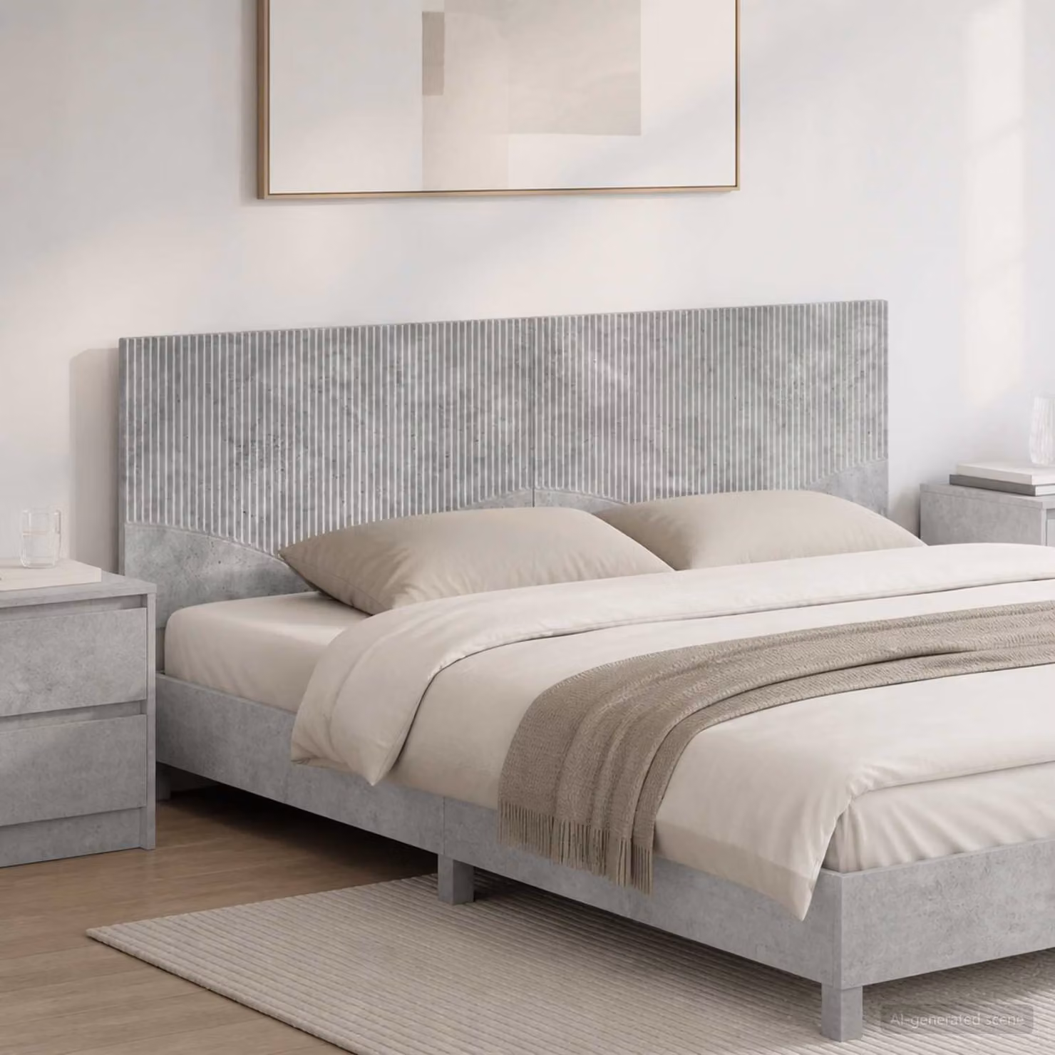 Testiera da muro vidaXL HOORN in tessuto grigio con mensola integrata e pannello imbottito, L: 180 cm, H: 50 cm, P: 15,56 cm
