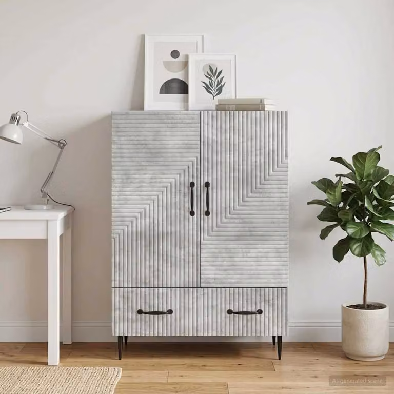 Credenza moderna vidaXL in legno ingegnerizzato e metallo, Grigio Cemento, L 66 x P 34,5 x H 95 cm