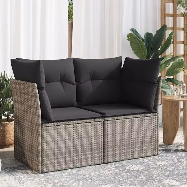 Divano da giardino a L con cuscini vidaXL in polyrattan grigio con coperture rimovibili – 1