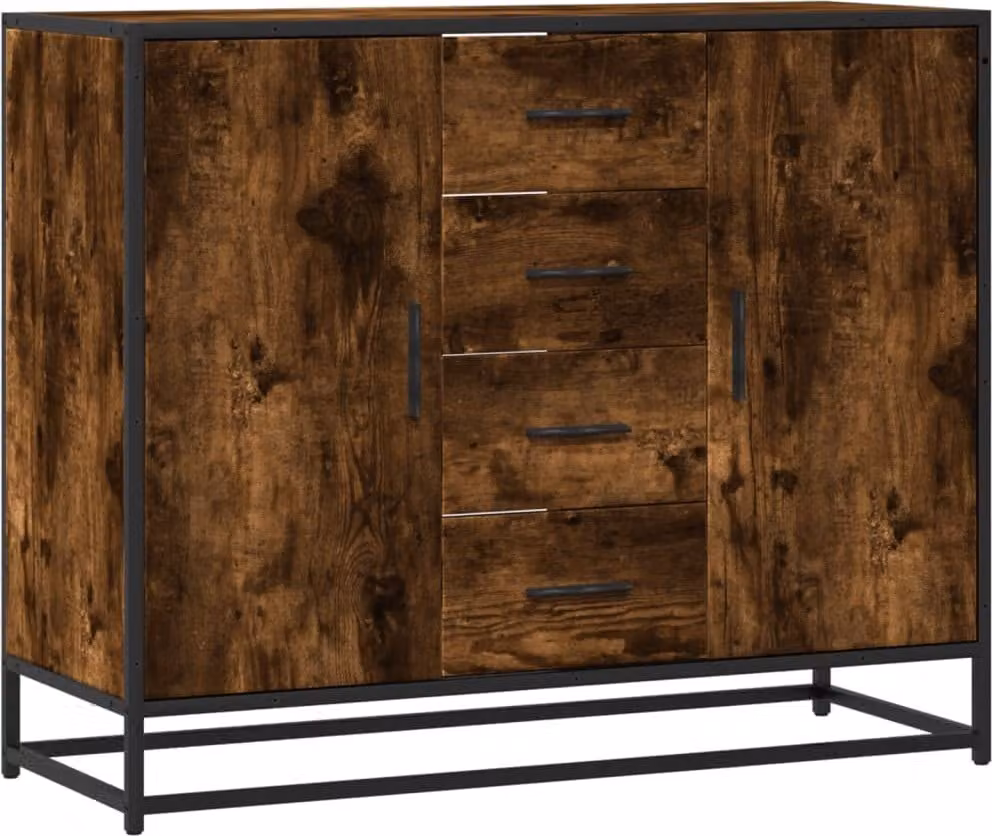 Credenza Rovere Fumo 92x35x76 cm in Legno Multistrato
