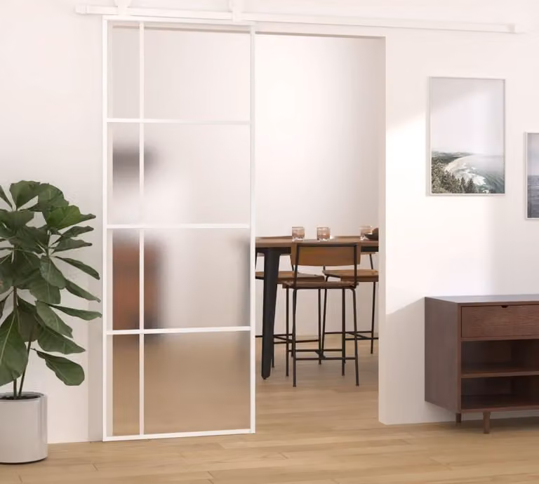 The Living Store Porta scorrevole ESG vetro e alluminio opaco 76x205 cm Bianco