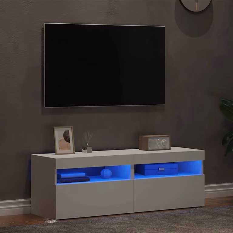Set di 2 mobili porta TV moderni vidaXL in legno bianco con luci LED integrate L: 60 cm, P: 35 cm, H: 40 cm