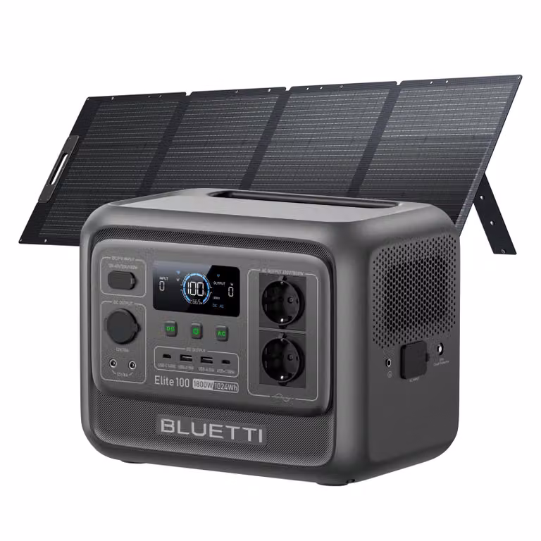 BLUETTI Elite 100 V2 + centralina portatile da 200W, batteria solare da 1024Wh con 2 uscite AC da 1800W, generatore per campeggio, emergenze e interruzioni di corrente