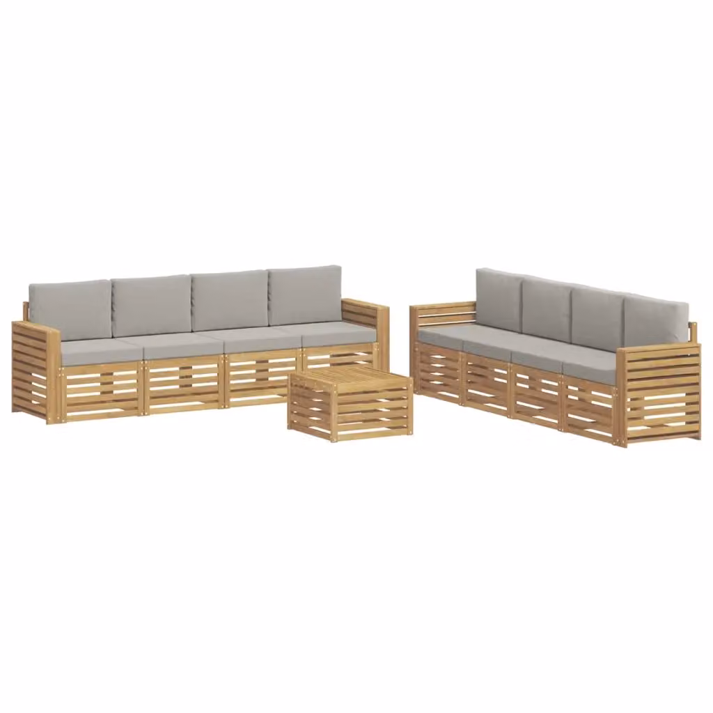Set di mobili da giardino vidaXL in legno di acacia con divano a 3 posti, tavolino da esterno e cuscini, Bianco e Grigio – 2