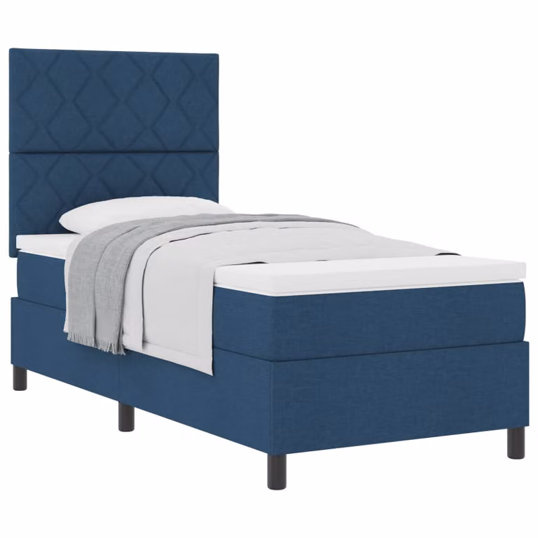 Letto a molle con testiera vidaXL in tessuto blu, L 100 x P 200 cm