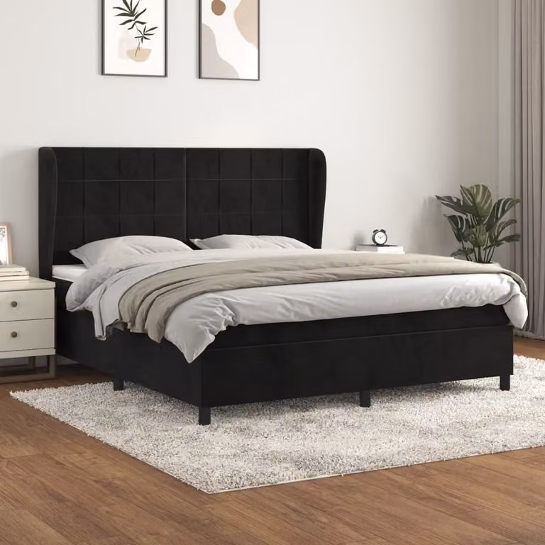 Maison Exclusive - Giroletto a Molle con Materasso Nero 160x200 cm in Velluto