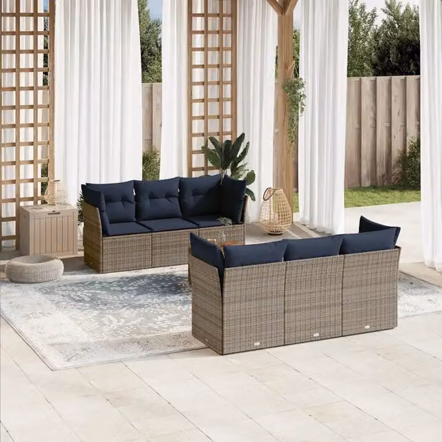 Set Divani da Giardino 7 pz con Cuscini Grigio in Polyrattan 3255823