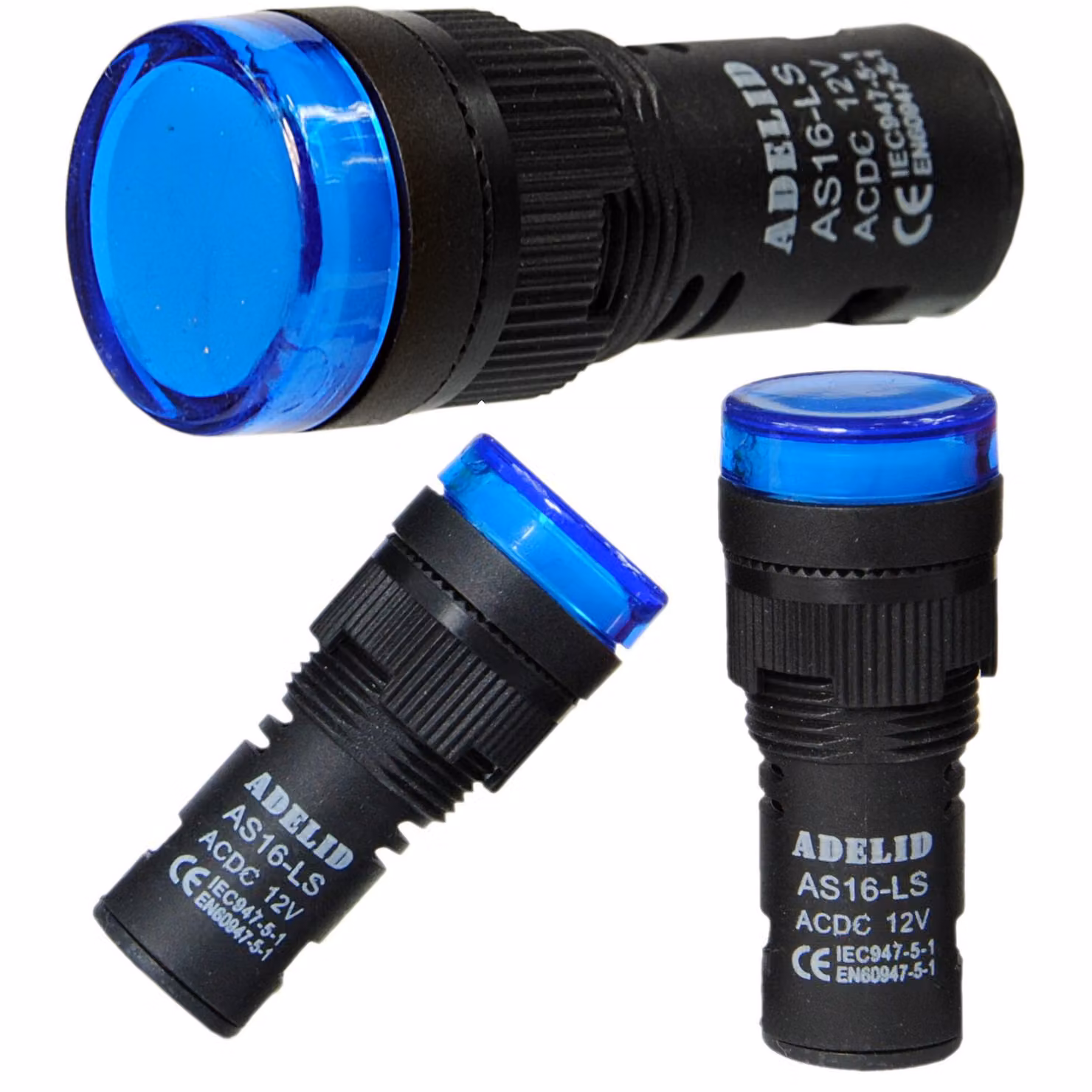 Segnalatore LED, spia di controllo, indicatore luminoso, 24V, diametro 16mm, blu