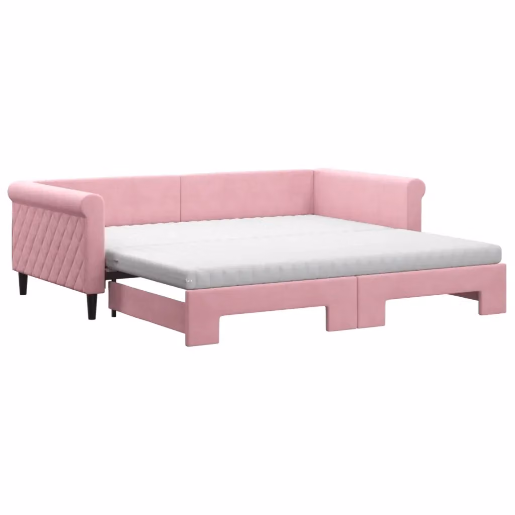 Divano Letto Estraibile vidaXL in Velluto Rosa con Materasso in Schiuma, L/P/H: 229 x 110 x 68 cm, Dimensioni Materasso: 100 x 200 cm – 2