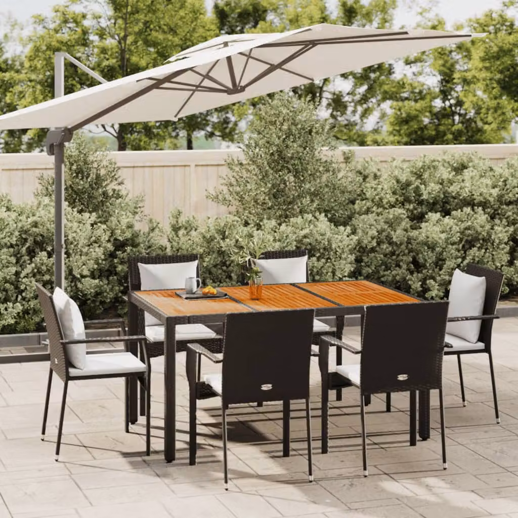 Set da pranzo da giardino vidaXL in polyrattan e legno di acacia nero e bianco con 7 pezzi