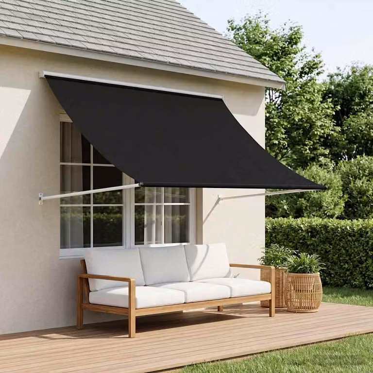 Tenda da sole vidaXL nera con bracci pieghevoli in acciaio e poliestere L: 350 cm, P: 150 cm