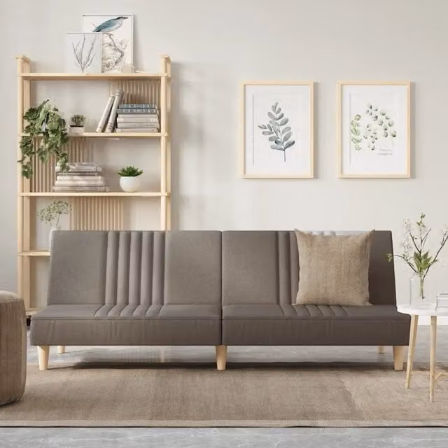 Divano Letto Click-Clack Moderno vidaXL in Tessuto Grigio e Beige con Poggiatesta Regolabile L/P/H: 200 x 100 x 89 cm – 1
