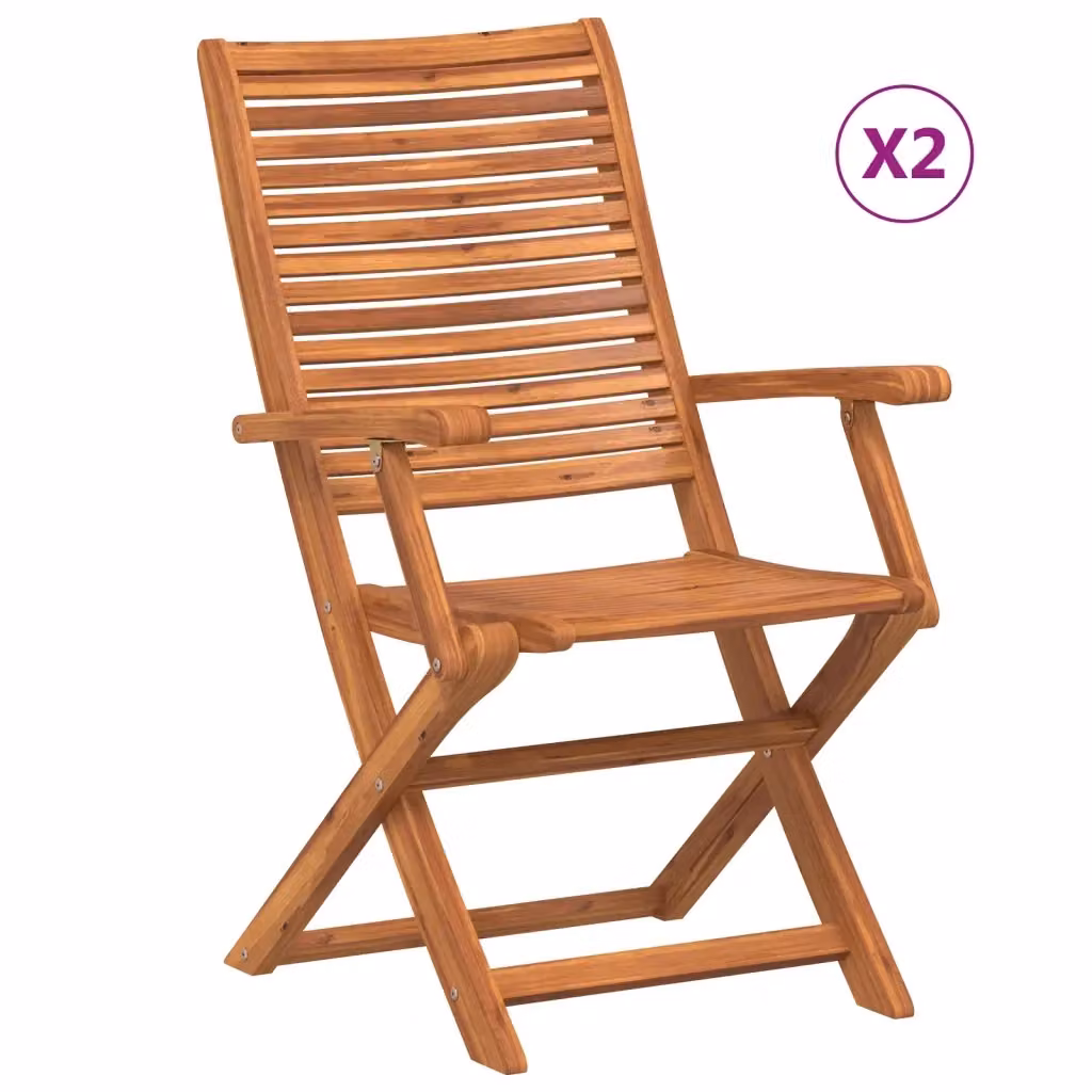 Set di 2 sedie pieghevoli con braccioli vidaXL in legno di acacia oliato marrone per giardino – 2
