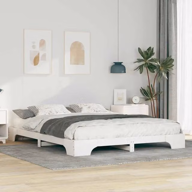 Struttura del letto-Giroletto-Rete del Letto Bianco 160 x 210 cm Pino massello 526884