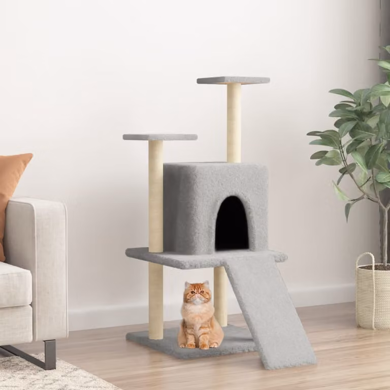 Albero per gatti vidaXL con tiragraffi in sisal sostituibile, colore grigio, Altezza: 110 cm