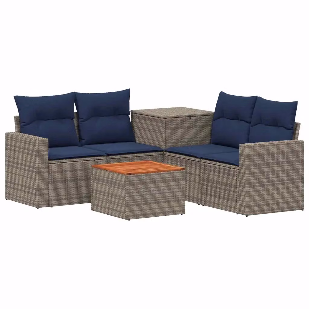 Set di mobili da giardino vidaXL composto da 6 pezzi in polyrattan e metallo con divani, elementi angolari e tavolino da caffè, colori grigio e blu – 2