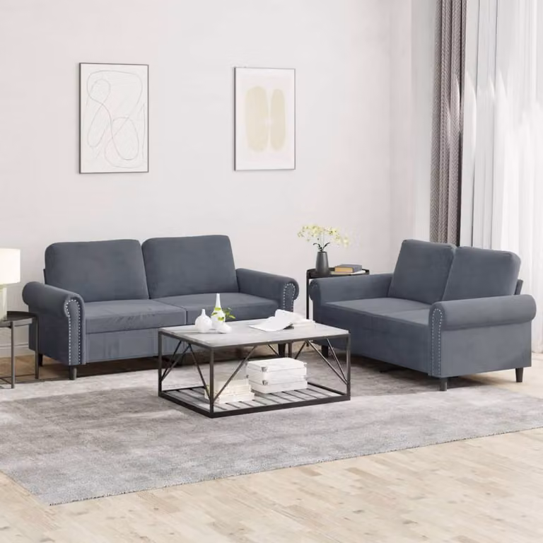 vidaXL Set di 2 Divani Moderni in Velluto Grigio con Cuscini