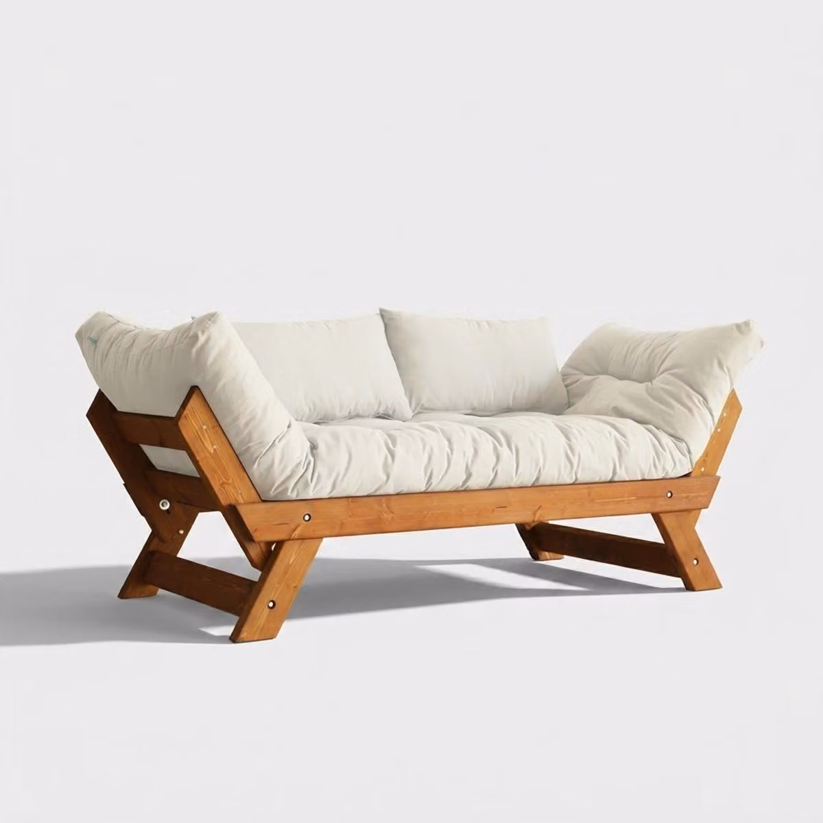 Divano letto in legno SORAI con rivestimento in lino idrorepellente e schienale regolabile - Bianco