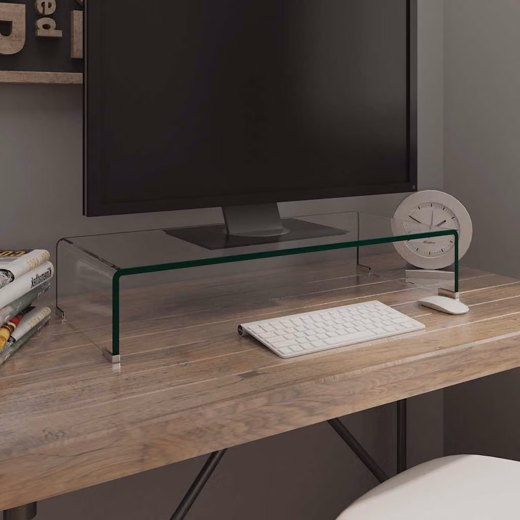 vidaXL Rialzo Porta TV Moderno in Vetro Trasparente L 70 cm x P 30 cm x H 13 cm