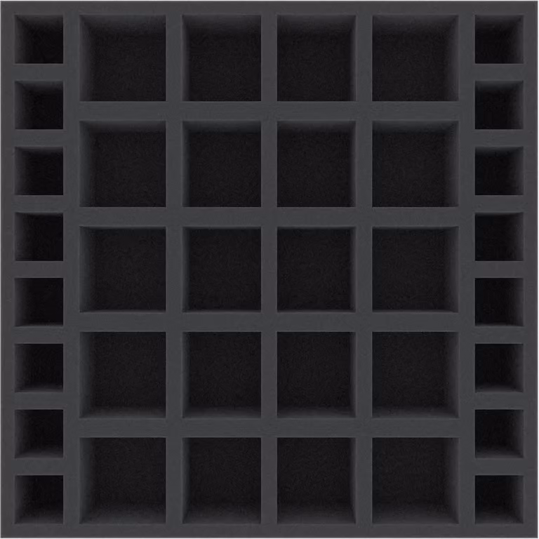 Inserto in schiuma con 36 scomparti, 255x255x55 mm, per giochi da tavolo